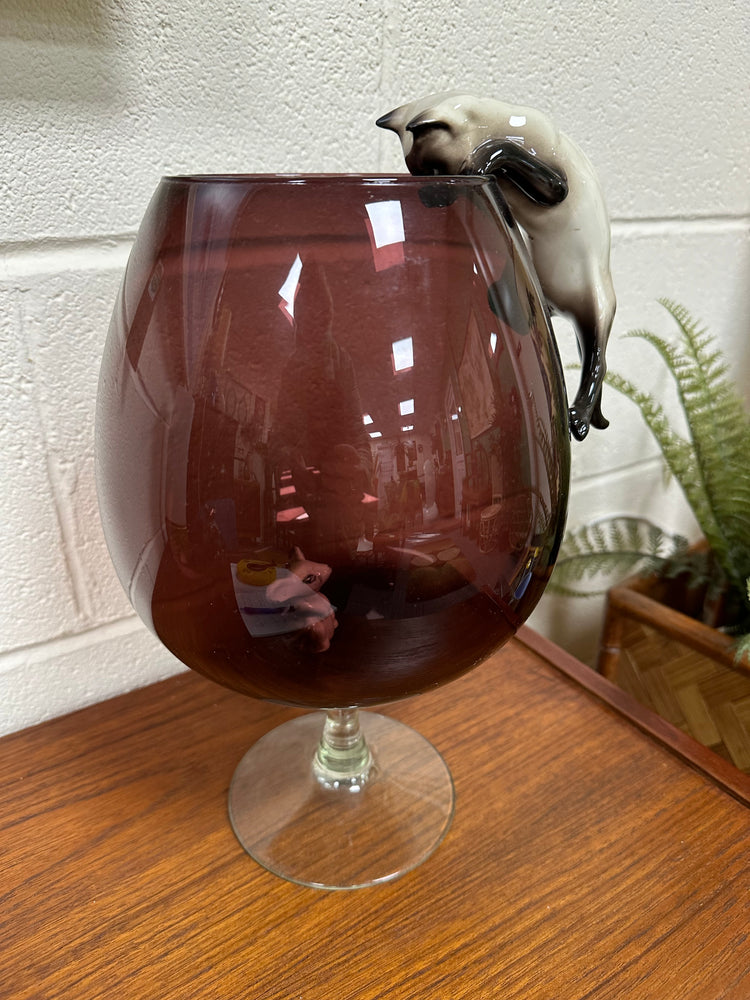 
                
                    Load image into Gallery viewer, 1960s Purple Empoli brandy glass with ceramic cat and mouse
                
            